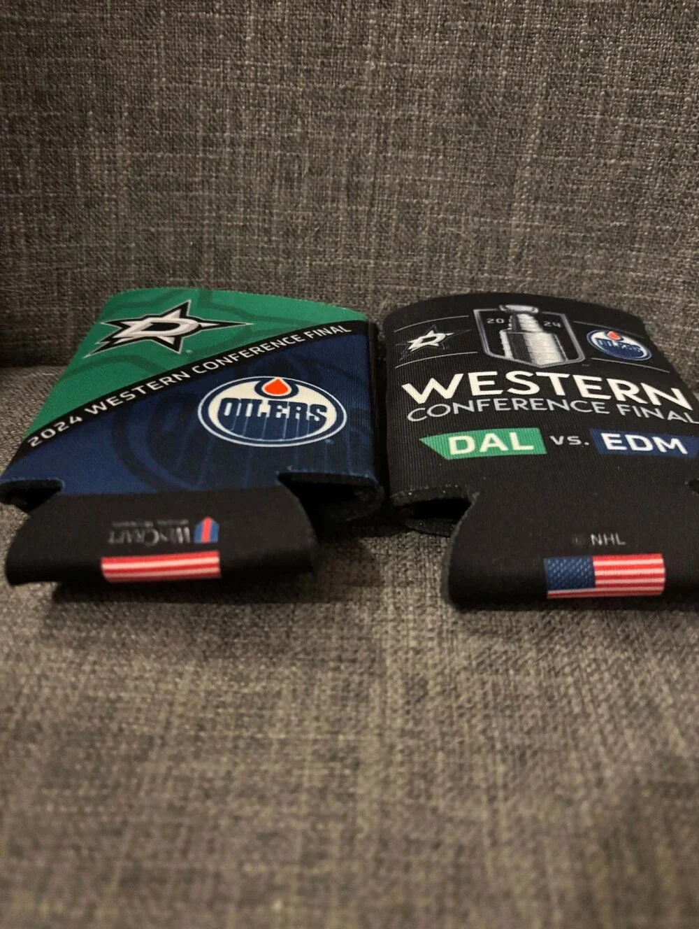 Lot of 2 NHL Drink Koozies Dallas Stars vs Edmonton Oilers 2024 Conf Finals